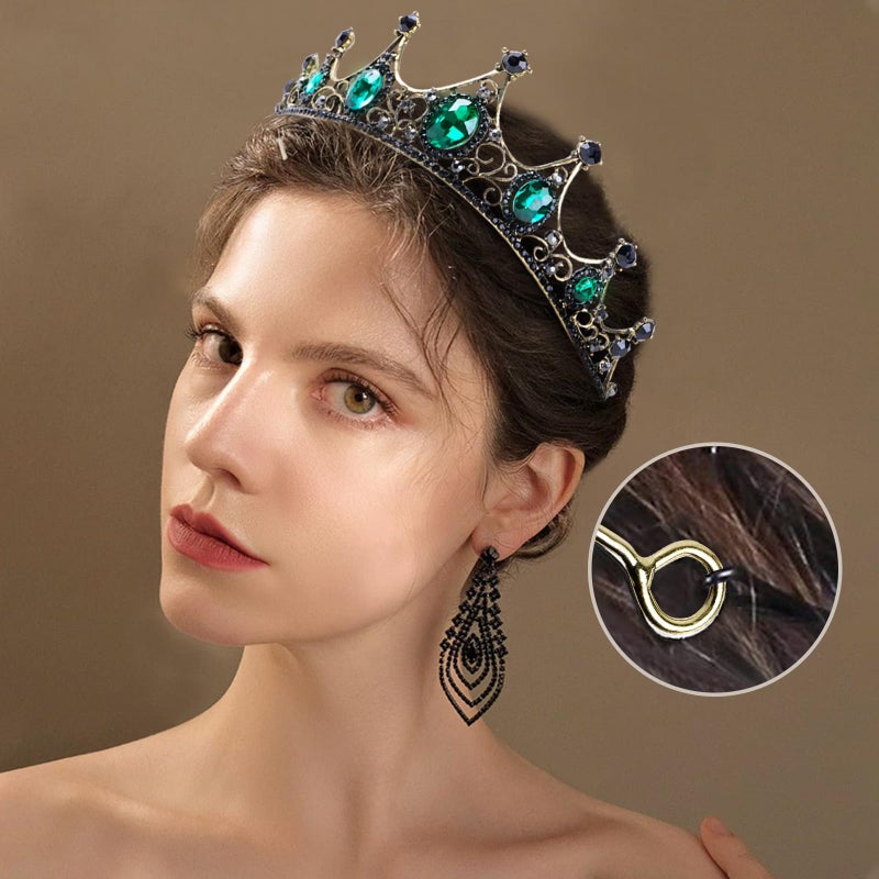 TOCESS Green Crown Tiara for Women, Vintage Princess Crown Queen Tiara with halo Crystal Emerald Rhinestone for Girls Bridal, Wedding, Pageant, Halloween, Prom Birthday Festival Party - Image 2